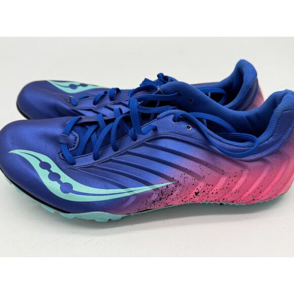 Saucony Women's Spitfire 5 Running Spikes Performance Shoes Size 9.5 Blue Pink - Picture 11 of 15